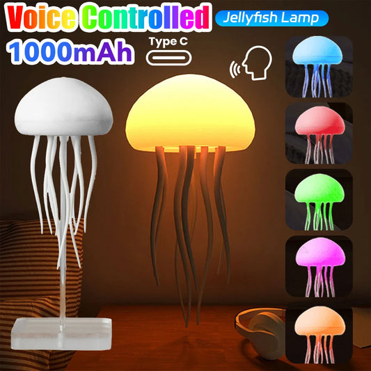 3D Jellyfish Night Light Voice Control Light Flexible Tentacles Type-C Charging Bedside Lamp for Christmas Decoration Gifts 2024